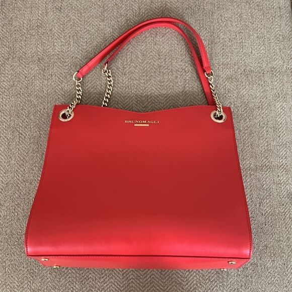 BRUNOMAGLI SMOOTH LEATHER CHAIN EXPANDABLE TOTE - RED - Picture 2 of 12